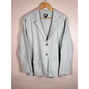 Lands End Womens Blazer Sweater Fine Gauge Cotton Button Front Gray Plus Size 1X